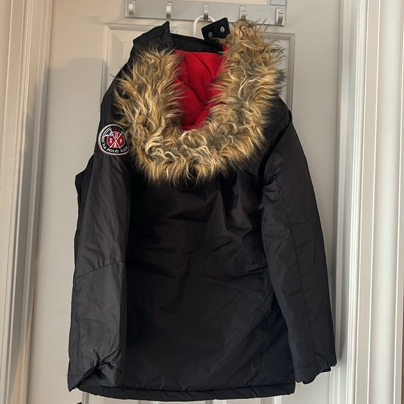 NWT U.S. Polo Assn. Boys Black Coat with Detachable Fur Hood - Picture 3 of 8